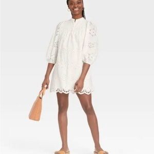 Universal Thread Women's Light Blue Embroidered Eyelet Dress